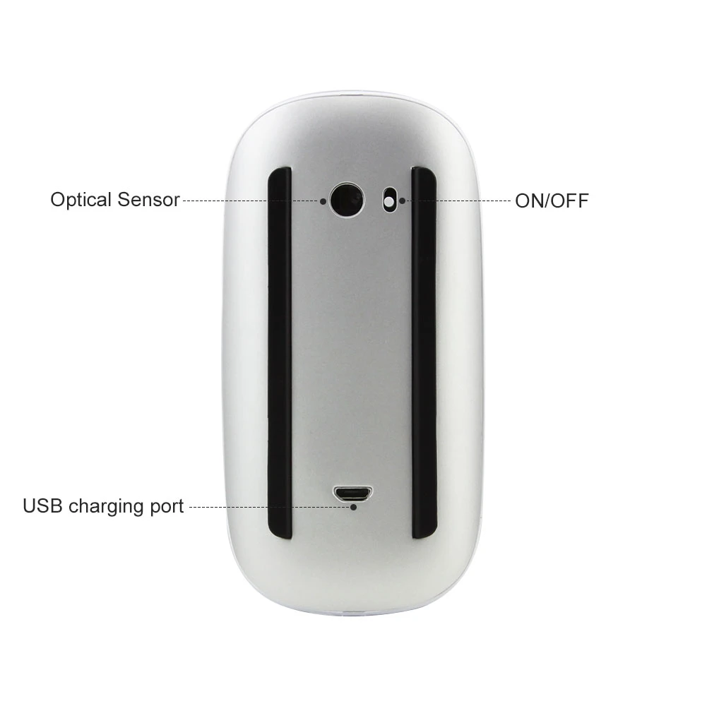 Rato sem Fio Magro do Arco do Rato de Bluetooth Mause para Mac Recarregável Ultra Toque Rato Mágico Silencioso Ergonômico Portátil 1600dpi - Imagem 2