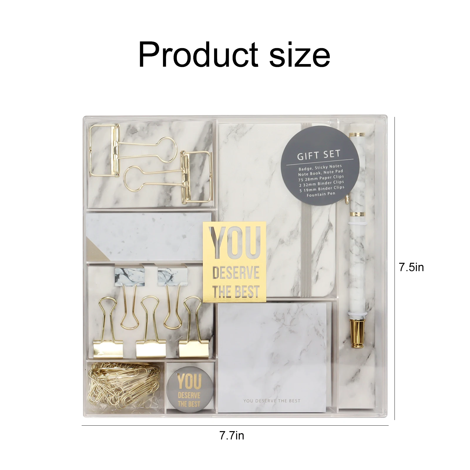 PU Leather Notebook Fountain Pen Paper Binder Clips Sticky & Non-Stick Notes Collection Stationery Marble Set