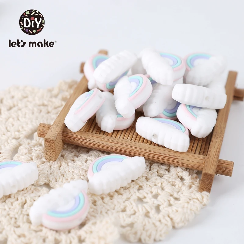 Let's make Silicone Teether Beads 10pcs Rainbow Clouds Food Grade PVC Free DIY Pacifier Chain Baby Products Pendant For Pacifier