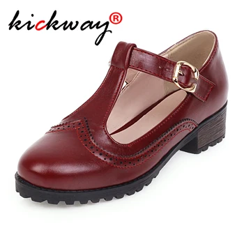 

Ladies Shoe Spring Sweet Square Med Heels Pumps Woman Block Heels Wine Princess Lolita Shoes T-Strap Working Shoes Plus Size 12
