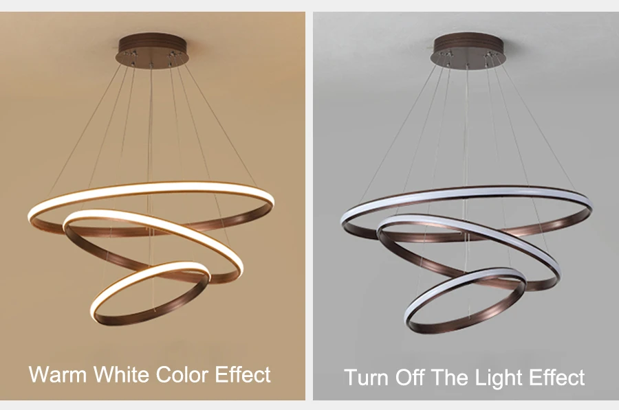 Современный светодиодный подвесные светильники для гостиной обеденный черный, белый цвет золотой кофе кольца алюминиевый корпус потолочный ламп де