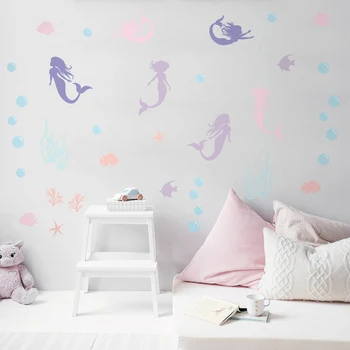 

Beautiful Mermaid Wall Sticker Shiny Colorful Wall Decal Wall Cute Decoration for Baby Girls Kids Child Room Cute Decoration