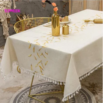 

53WEEK High-grade embroidered tablecloth cotton linen embroidery rectangular tablecloth waterproof tablecloth
