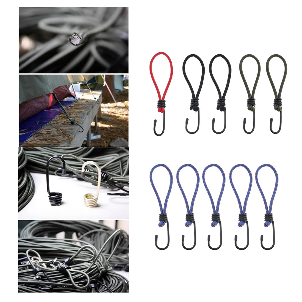 5 Pieces Bungee Hook Tie Tarpaulin Elastic Tension Belts With Hooks