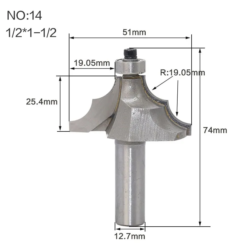 1 шт. 1/" 1/4 хвостовик фреза Классическая формовочная фреза для отделки кромки бит карбида вольфрама Деревообработка Обрезка R фаски Концевая фреза - Длина режущей кромки: NO14