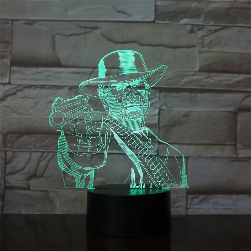 Красные изображения из фильма «Red Dead Redemption» 2 3D Настольная лампа для детей и взрослых светодиодный красочный сенсорный светильник для спальни пульт дистанционного управления ночник светящиеся игровые игрушки 3097