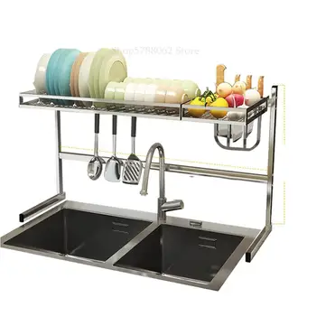

304 Stainless Steel Sink Drain Rack Dish Rack Kitchen Storage Rack Drying Bowl Put Bowl Rack Pool Top Shelf