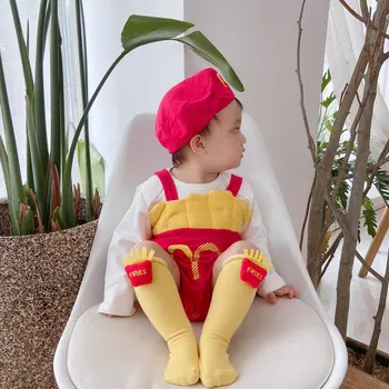 

Cute French Fries socks 2020 Korean Children Socks Cotton Pure Color Heart Decoration Boys Girls Accessories Stockings