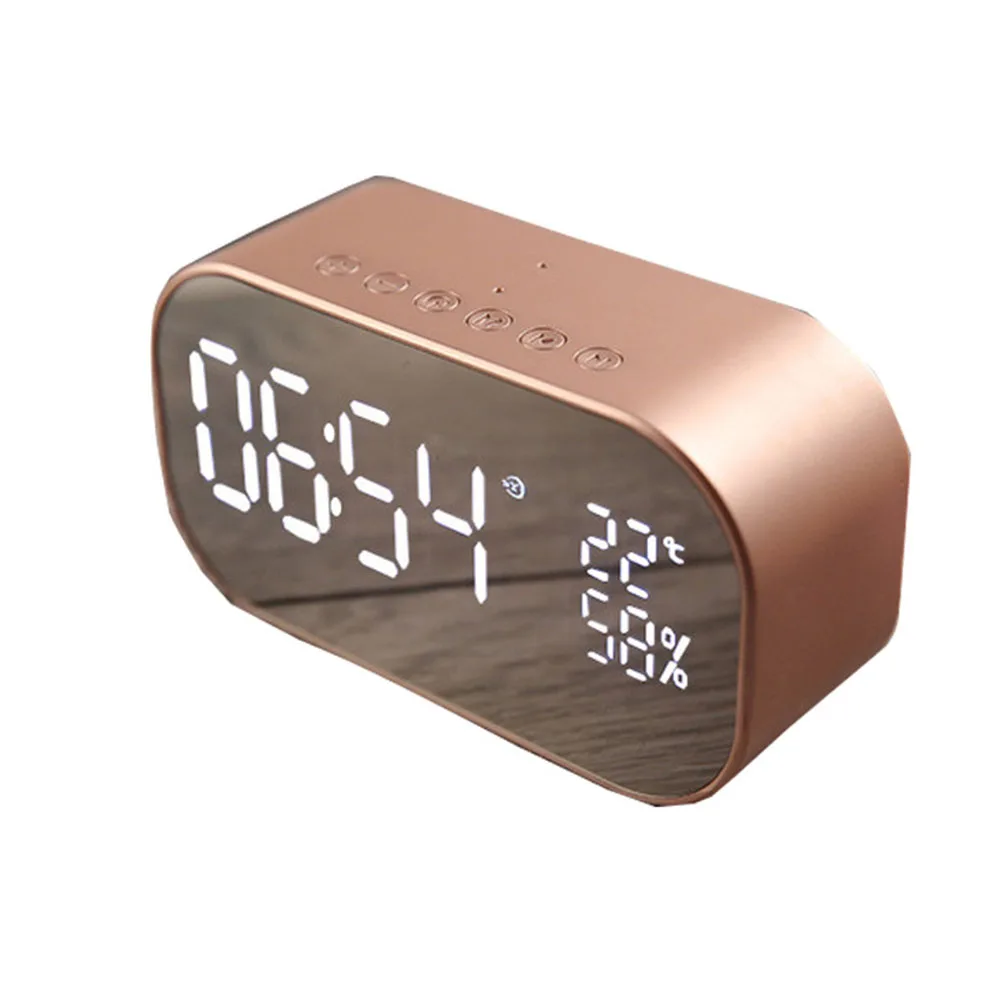 Rose Gold Двойной Динамик Bluetooth украшение Будильник беспроводной металлический Настольный зеркальная поверхность музыкальный плеер прикроватный светодиодный - Цвет: Rose Gold