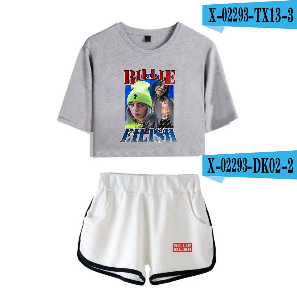 As Picture Billie Eilish короткая футболка для девочек+ черные сексуальные трендовые шорты Billie Eilish женская футболка Последняя мода горячая Распродажа комплектов - Цвет: As Picture