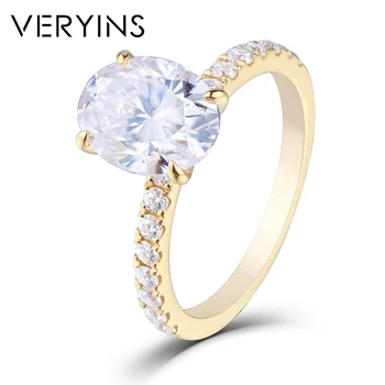 

Veryins 14K 585 Yellow Gold 2ct 6X8mm Oval Cut EF Color Moissanite Engagement Ring with Side Stone Band for Women Wedding Gift