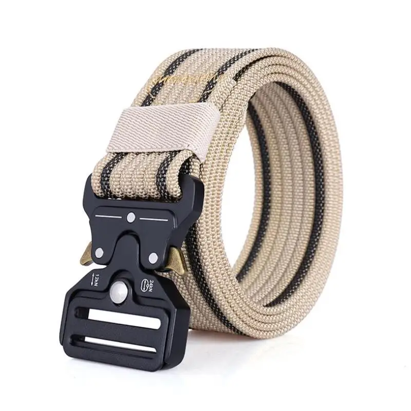 Beige stripe BOKADIAO военный армейский боевой мужской холщовый ремень быстросъемные тактические ремни для мужчин нейлоновый открытый тренировочный пояс мужской ремень - Цвет: Beige stripe