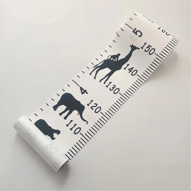 5-200CM Wood Frame Canvas Height Measurement Ruler Kids Growth Chart Ruler Cartoon Animal Nursery Room Removable Wall Decor