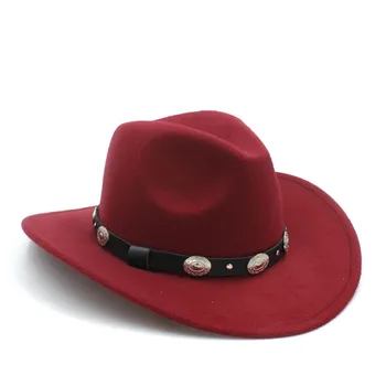 New Fashion Wool Fedora Hat Western Cowboy Gentleman Cowgirl Hats Size 56-61CM Women Men