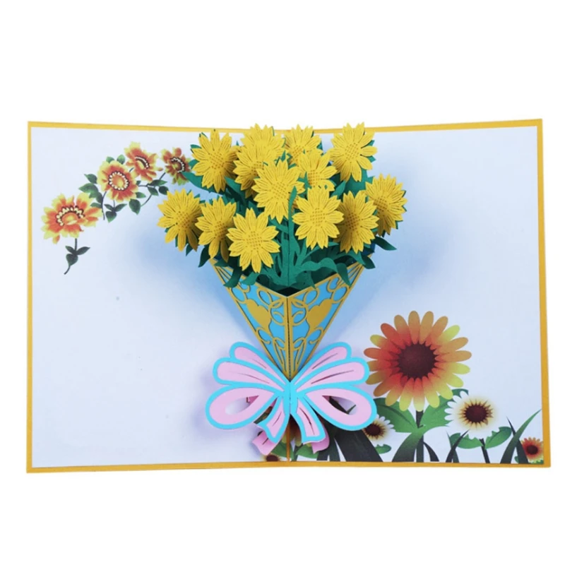  3D Pop Up Rose Flowers Greeting Card Christmas Birthday New Year Invitation E65B - 4000265479540