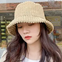 Женская зимняя бархатная винтажная шляпа-ведро, одноцветная толстая ребристая Рыбацкая Кепка