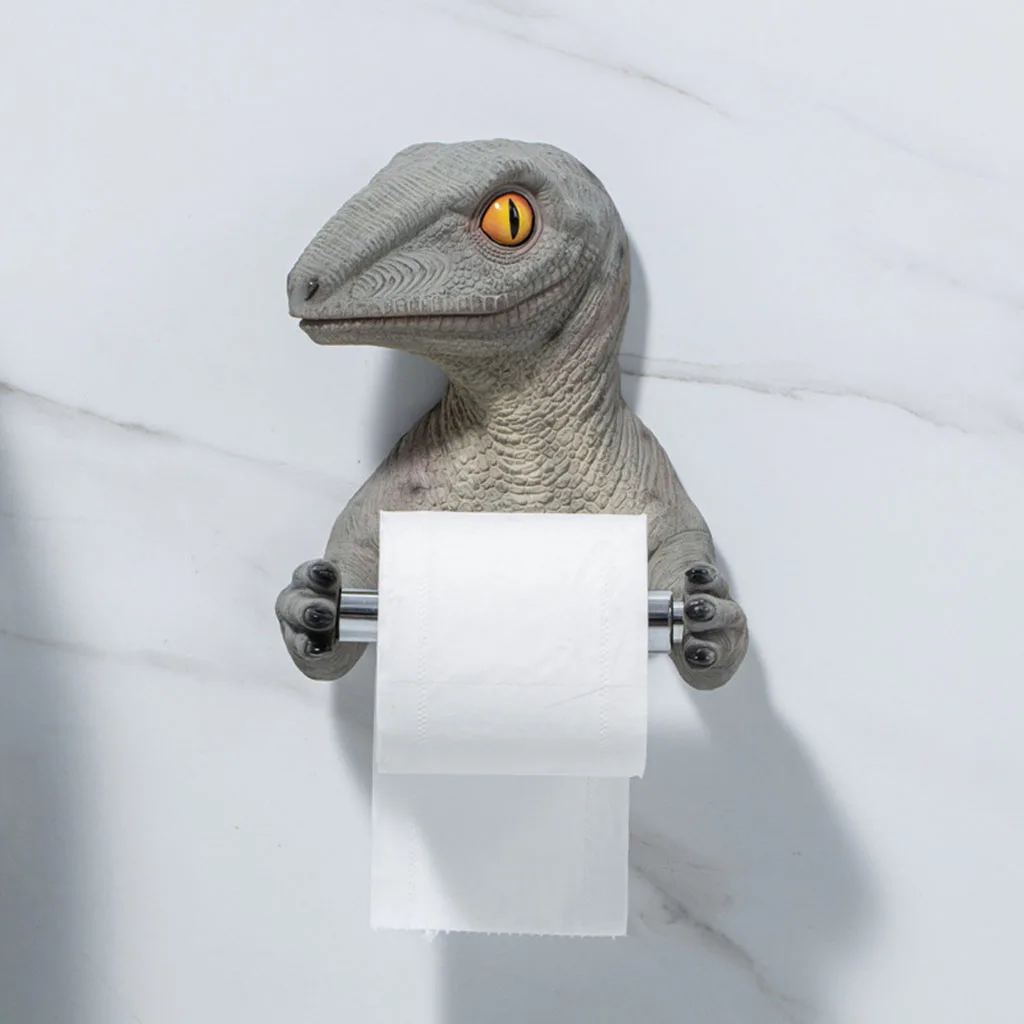 3D Dinosaur Toilet Paper Holder Organization Wall Storage Toilet Roll Holder Shelf Organizer Punch Free for Bathroom Shower Room Toilet Paper Holder Toilet Roll Holder
