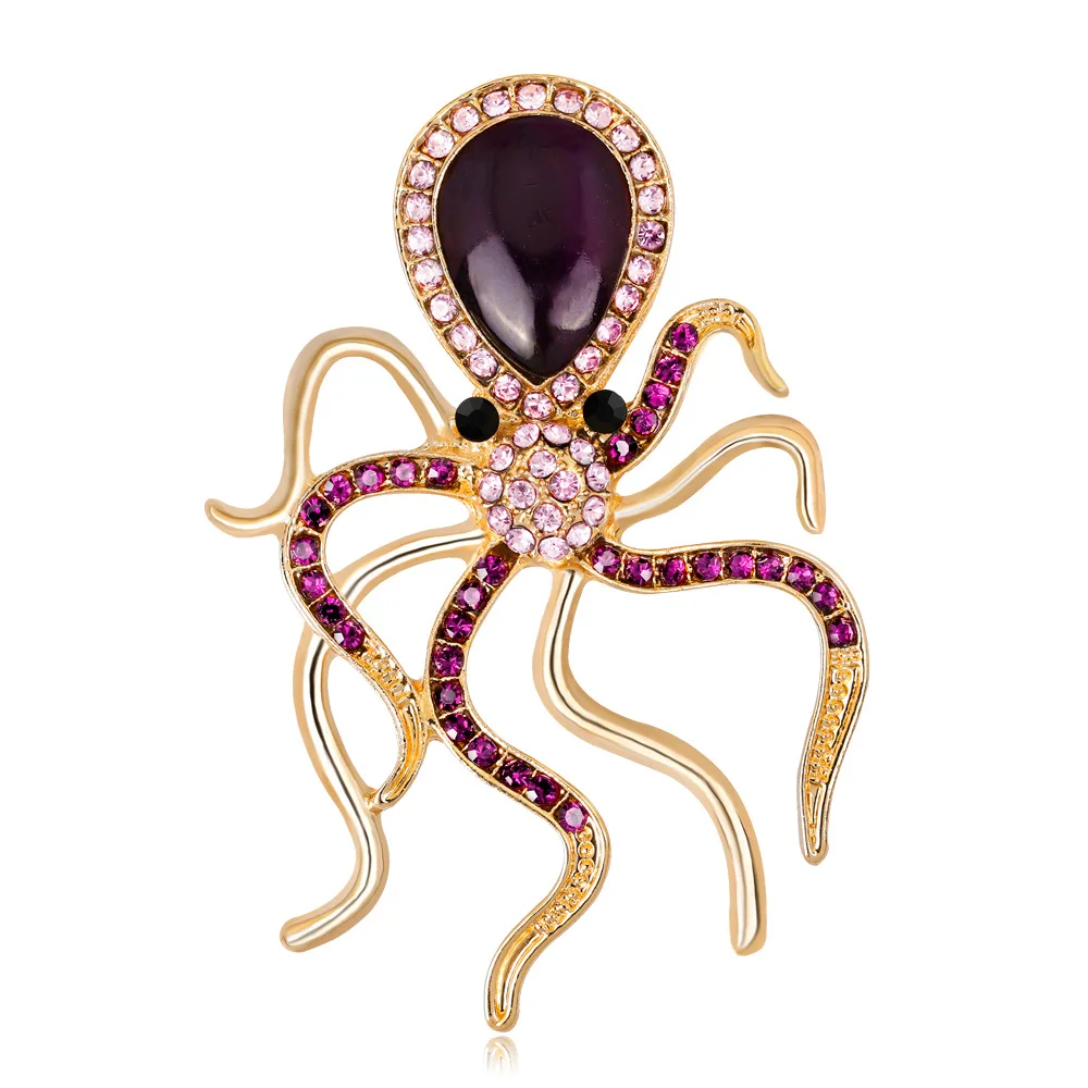 High Quality Enamel Rhinestones Marine Animal Octopus Squid Brooch Pins For Women Fashion Dropshipping Gifts For Women - Окраска металла: 36x51mm