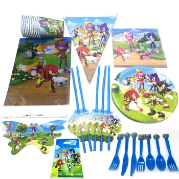 

101PCS Sonic the Hedgehog Napkins Banner Baby Shower Tablecloth Plates Cups Birthday Party Decorate Loot bags Straws Eye Cover