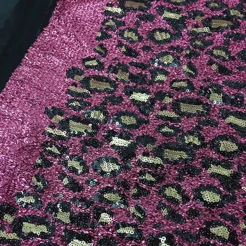 

GLace 1Y/lot Purple african leopard sequins mesh sewing fabric for women derss DIY accessories TX1385