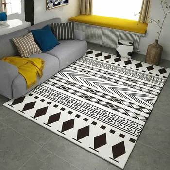 

Black And White Geometric Pattern Crystal Velvet Bohemian Multicolor Bedroom Living Room Home Decor Floor Mat Carpet