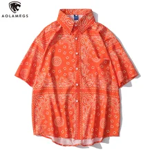Aolamegs Shirts Men Japanese Retro Cute Graphic Printed 4 color Optional Casual Bermuda Beach Simple Harajuku Streetwear Summer