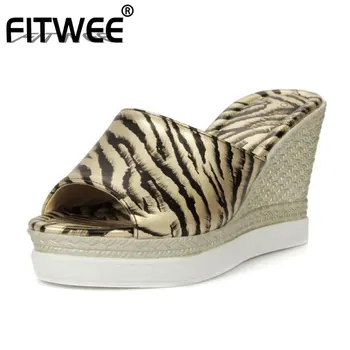 

FITWEE Size 33-43 Sexy Women High Wedges Sandals Women Peep Toe Platform Pattern Platform Slippers Summer Beach Party Shoes