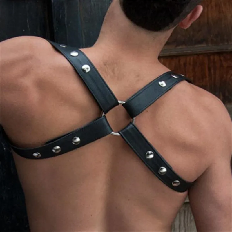Leather Gay Fetish Sexual Shoulder Harness Men Adjustable Body Bondage Belt Chest Harness Lingerie Rave Gay Clothes for BDSM Sex