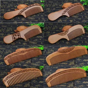 1 PC Natural Peach Wood Handcrafted Fine Tooth Comb Anti-Static Head Massage Classic Comb Hair Styling Hair Care Tool 1