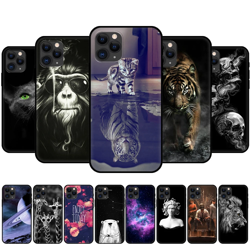 Черный чехол из ТПУ для iphone 5 5s se 6 6s 7 8 plus x 10 силиконовый матовый XR XS 11 pro MAX с кошкой