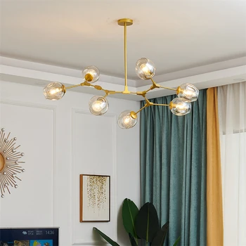 

Modern Adjustable LED Chandelier Lighting Living Room Bedroom Pendant Lamp Nordic Glass Ball Chandelier Kitchen Light Fixtures