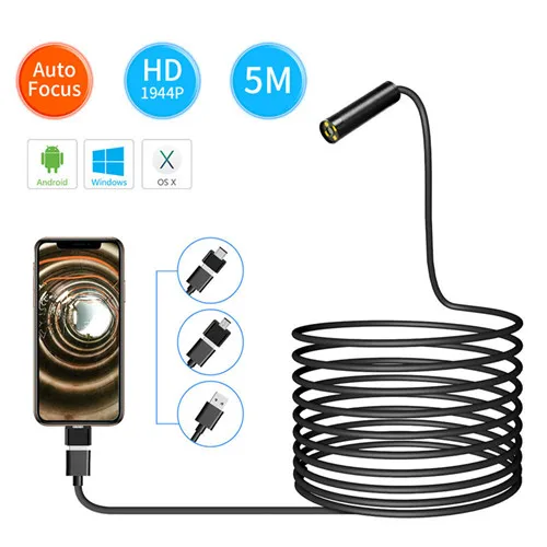 5MP 1944P Auto Focal 3in1 USB Endoscope Camera 12MM CMOS Borescope Inspection Otoscope Digital Microscope