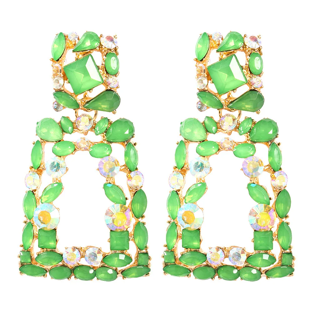 KMVEXO многоцветные трапециевидные кристалл AB Висячие серьги для женщин женские длинные геометрические серьги Свадебные украшения