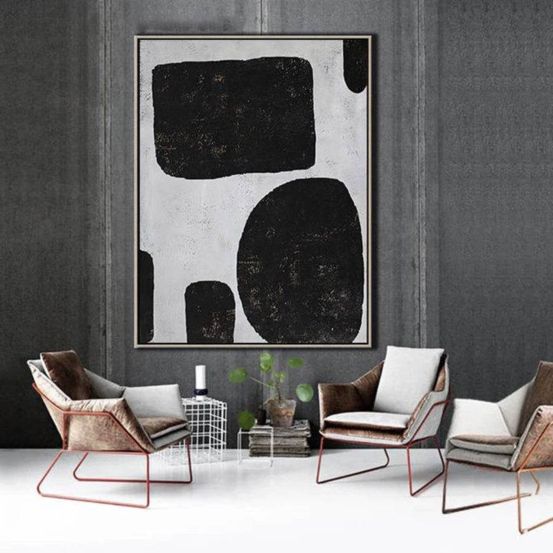 Large Wall Art Canvas Abstract Modern Painting Minimalist Black and White | Дом и сад
