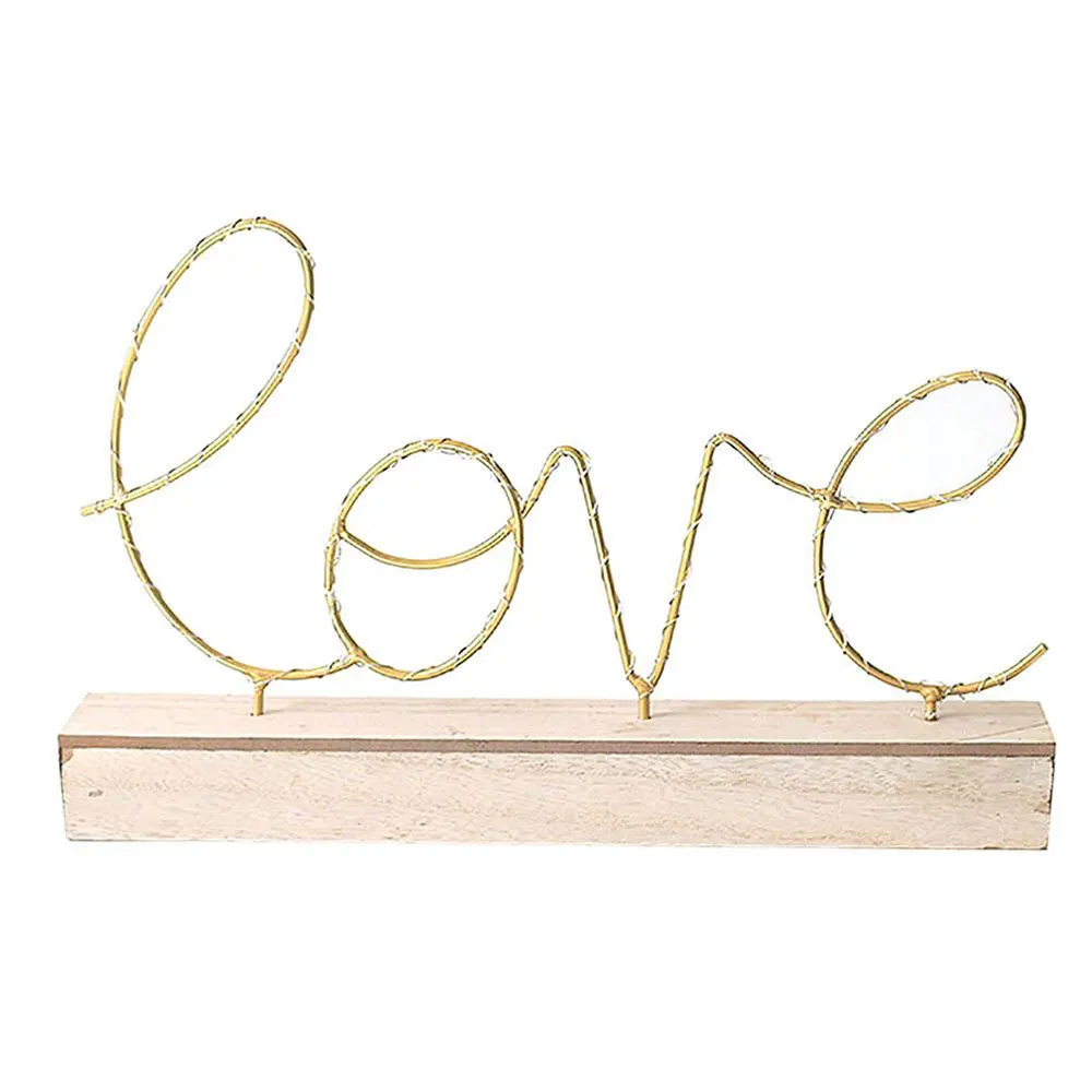 Светодиодный ночник с надписью LOVE & HOME деревянным основанием для украшения дома