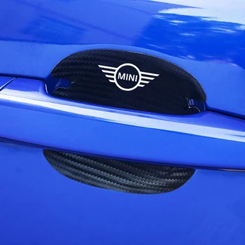 

For BMW Mini Cooper R56 F56 R53 Accessories 4pcs Carbon Fiber Car Door Handle Scratch Protector Leather Stickers Vinyl Decals
