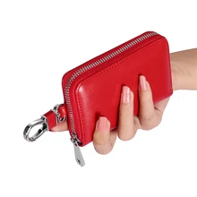 Мужские кошельки из натуральной кожи для ключей, короткий квадратный держатель для карт из воловьей кожи на молнии, многофункциональный автомобильный брелок-кошелек