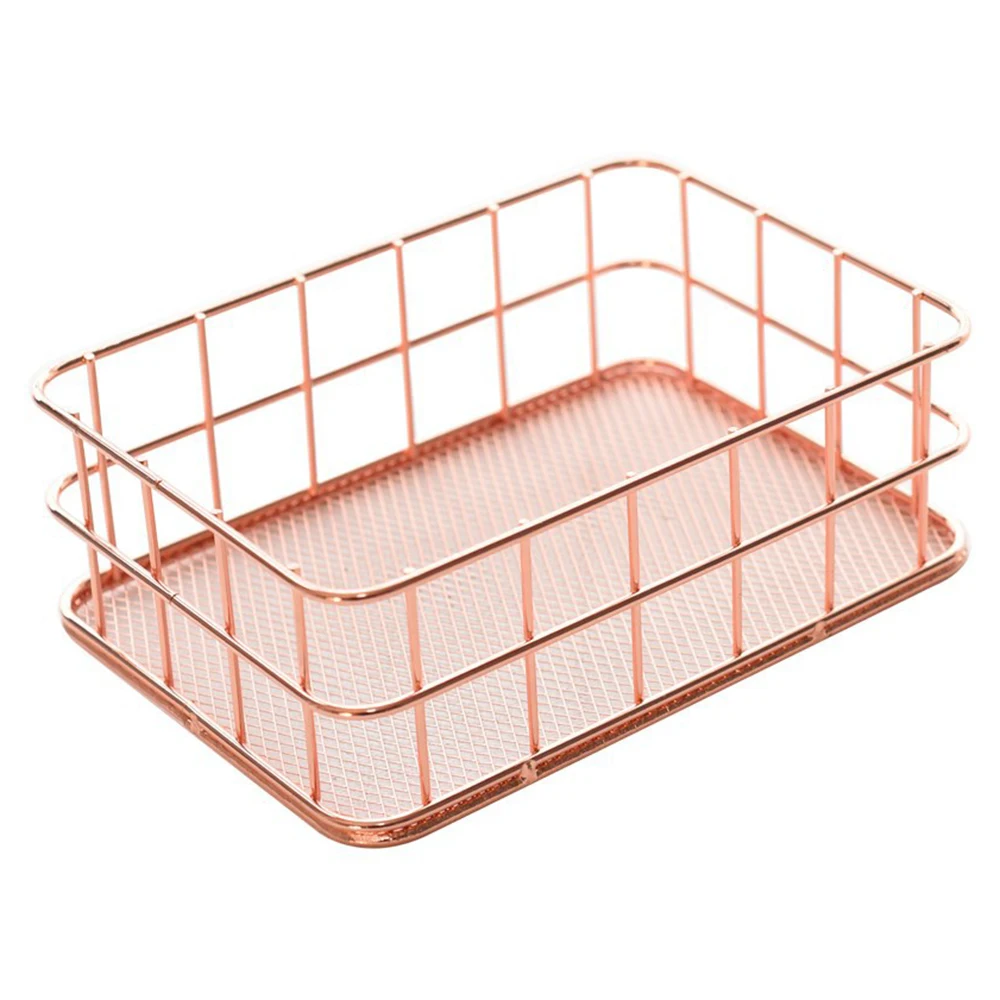 large rectangle Rectangular Metal Storage Basket, Pink Gold Iron Storage Basket, Home Garden Office Basket, Finishing Iron Baskets Fruit Basket - Цвет: large rectangle