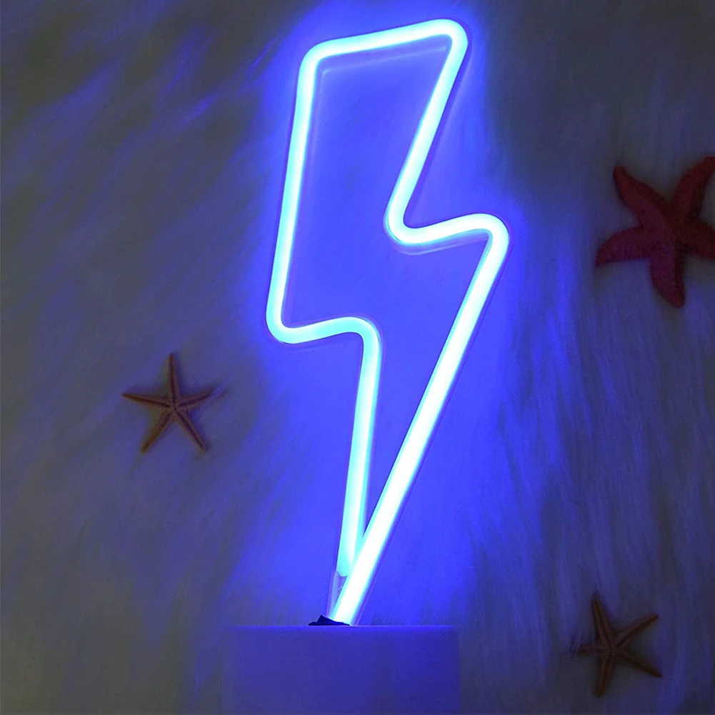 LED Home Neon Lightning Shaped Sign Neon Fulmination Light USB Decorative Light Wall Decor For Kids Baby Room Wedding Party battery night light