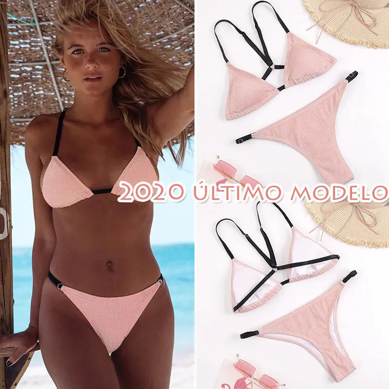 

2020 Lurex Fabric Bikini Women Bling Glitter Swimsuit Women Triangular Bodice Cross String Swimwear Women Suit Bath Bikini Set