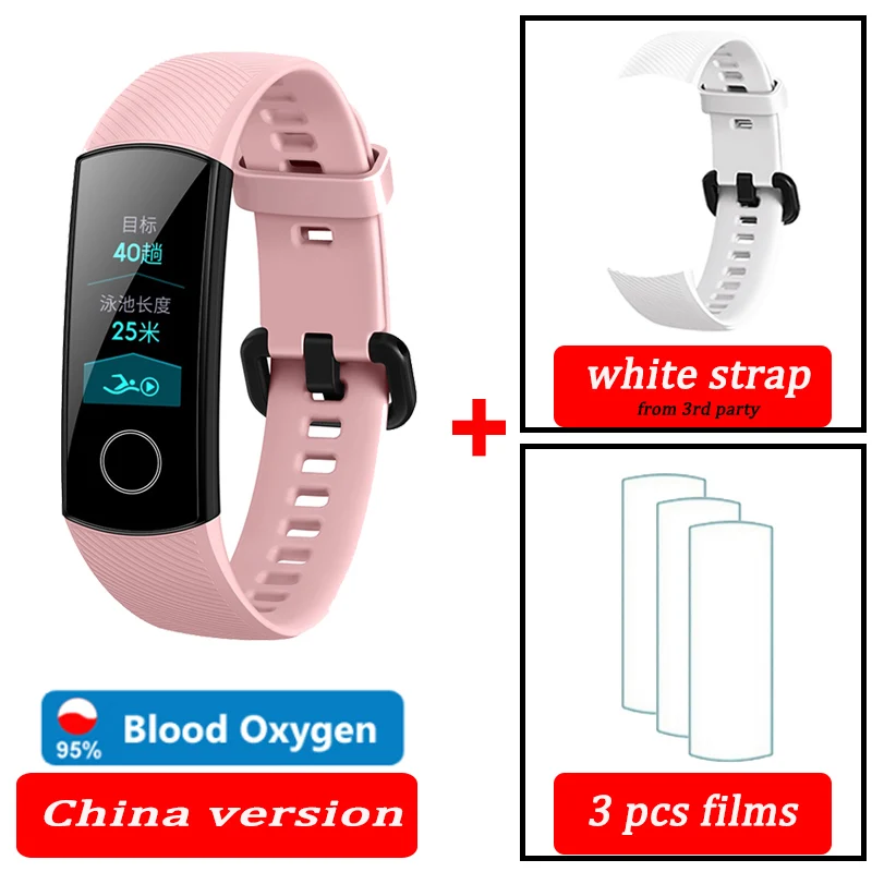 pink CN white Кровяный кислород honor band 5 Смарт-браслет AMOLED Huawe honor умные часы пульсометр фитнес сон Плавание Спорт трекер - Цвет: pink CN white