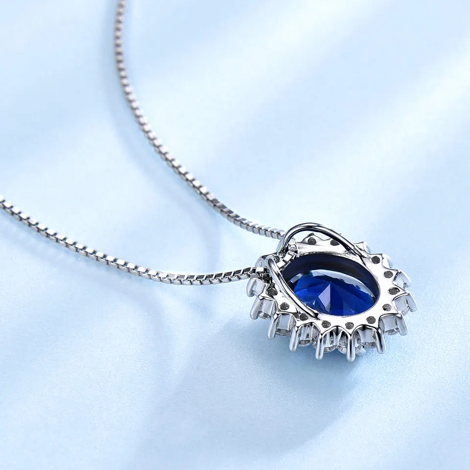 UMCHO синий сапфир Ожерелья Подвески Принцесса Диана натуральная 925 пробы Серебряный Драгоценный камень кулон для женщин Свадебная вечеринка подарок