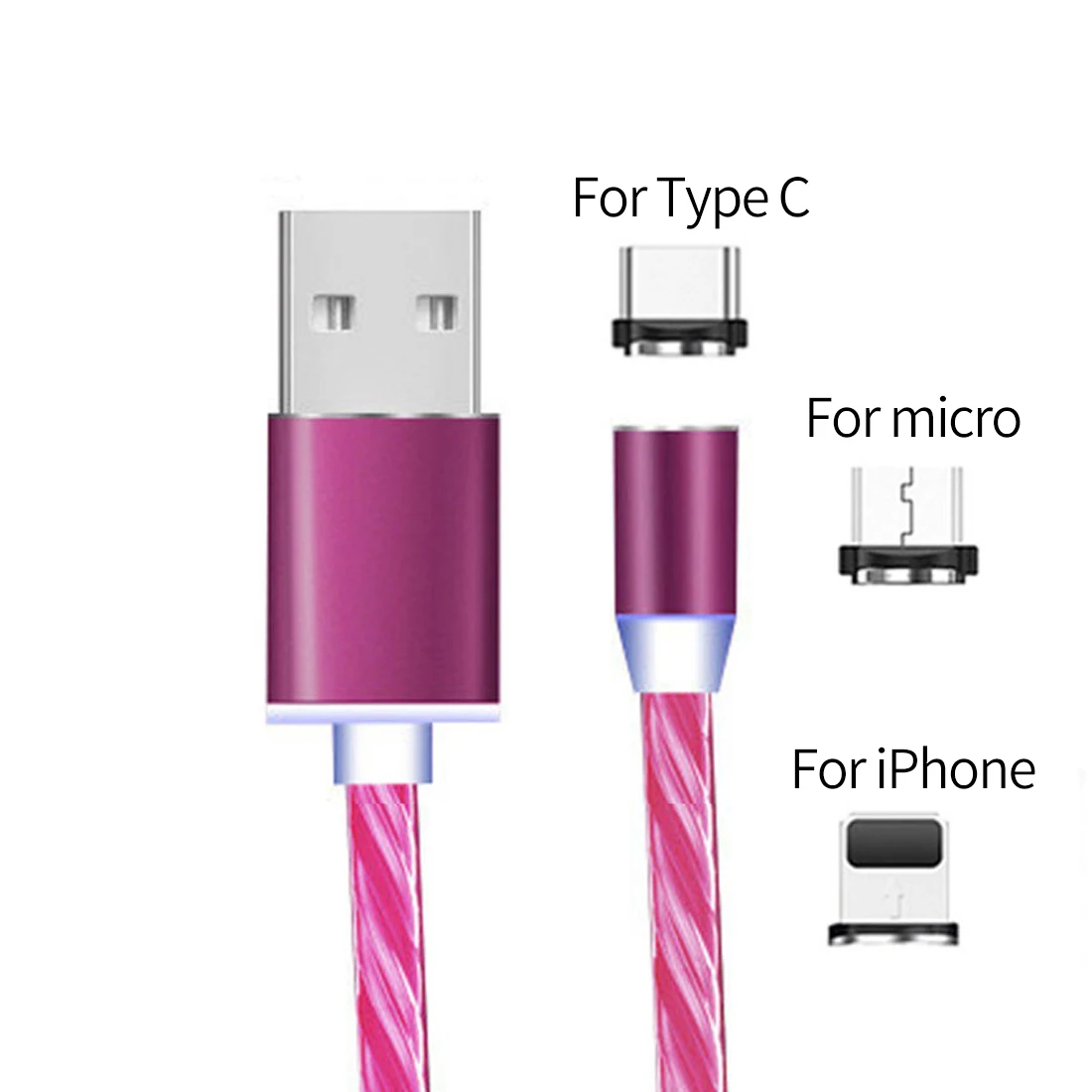 Магнитный струящийся светильник светодиодный стример Micro USB кабель для зарядки samsung S10 S9 type-c магнитное зарядное устройство 1 м для Iphone huawei P30