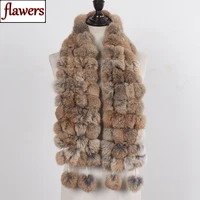 2024 New Fashion Natural Rabbit Fur Scarf Lady Winter Warm Real Rabbit Fur Muffler Women Knitted 100% Genuine Rabbit Fur Scarves