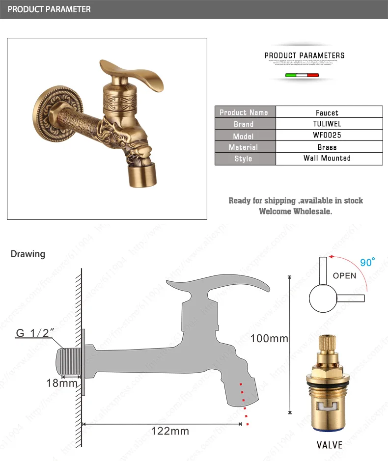 Antique Dragon Lever Handle Wall Mount Outdoor Garden Faucet Laundry Mop Sink Washing Machine Basin Faucets Hose Water Tap