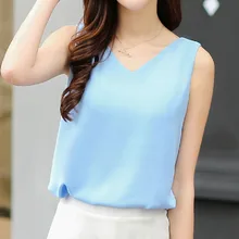 

Korean Fashion Women Tops Woman Chiffon Blouses Sexy Women V-neck Top Casual Woman Sleeveless Blouse Shirts Ladies White Tops