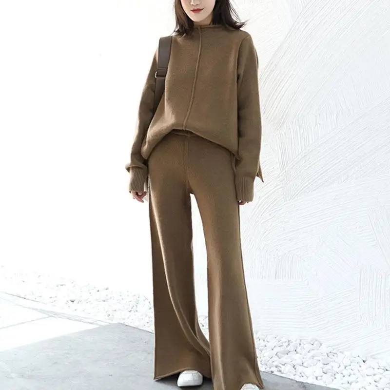 Genayooa Cashmere Two Piece Set Top And Pants 2021 Winter Korean Womens Tracksuit Set Korean Casual 2 Piece Sets Womens Outfits women's short suit set