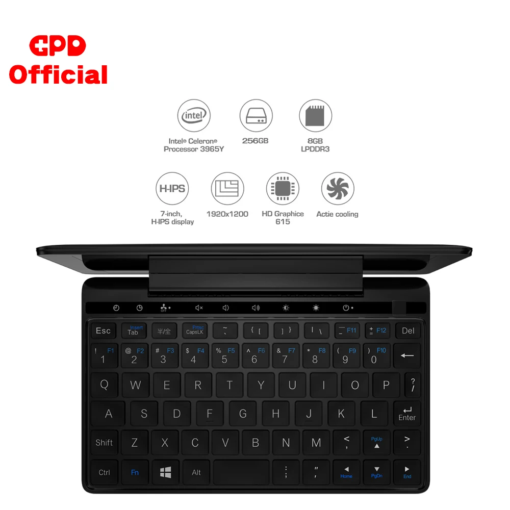 GPD Pocket 2 8GB 7 Inch Touch Screen Mini PC Pocket Laptop UMPC Intel Celeron CPU 3965Y Windows 10 System 8GB/128GB( Black)