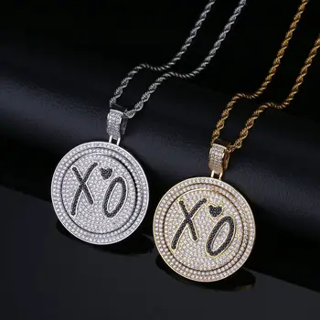 

AAA Cubic Zirconia Paved Bling Iced Out Love XO Spinner Round Pendants Necklace for Men Hip Hop Fashion Rapper Jewelry Gifts