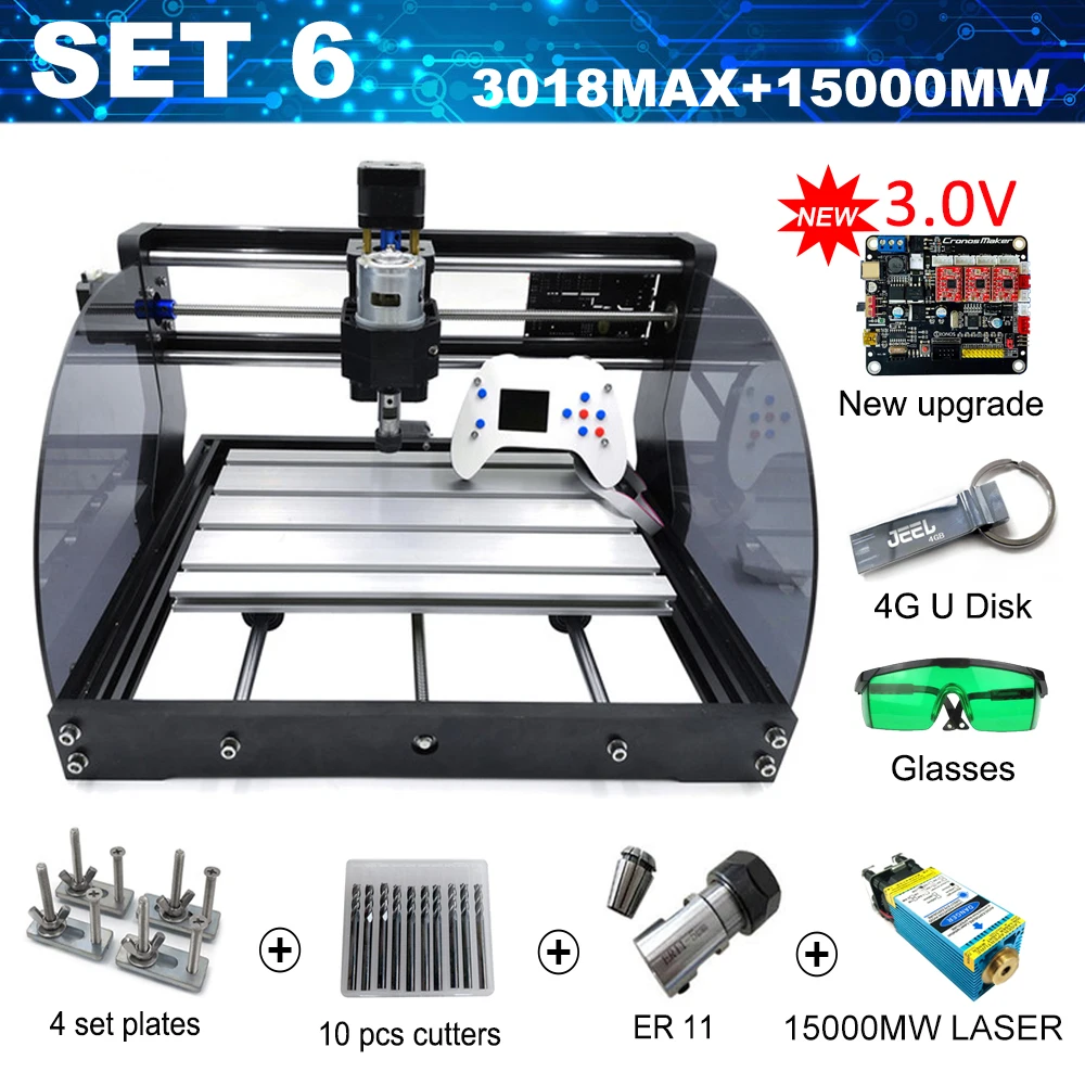 3018 Pro Max CNC лазерный гравер GRBL 3 оси pcb деревянный маршрутизатор машина DIY гравировальный станок для мини гравера, может работать с автономным - Цвет: Зеленый